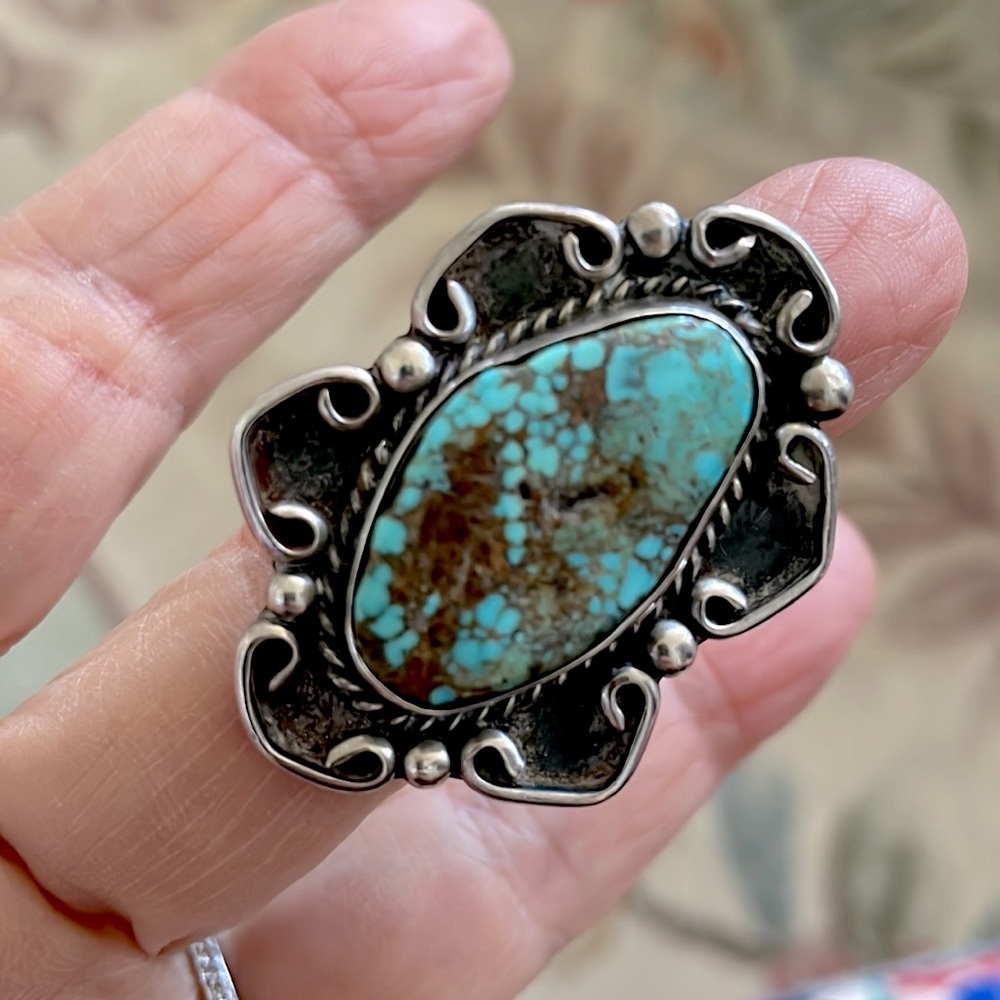 Vintage silver & turquoise Native American ring - Picture 5 of 6